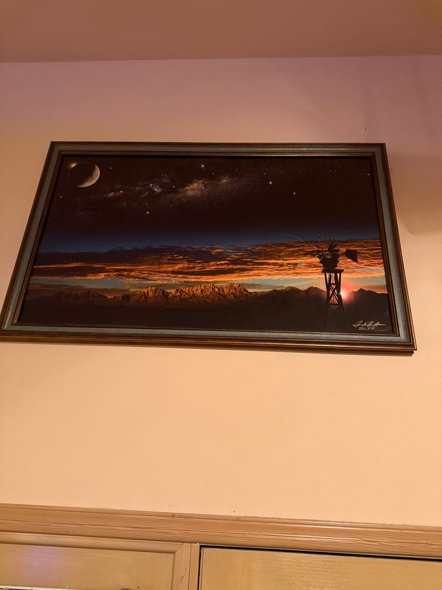 Beautiful Color Print of the Organ Mountains in the background of a Windmill in the Desert