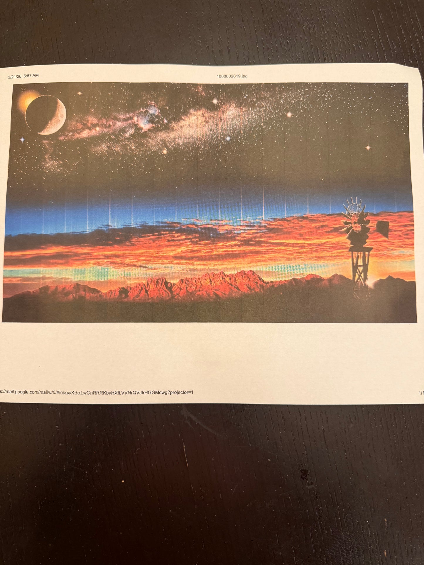 Beautiful Color Print of the Organ Mountains in the background of a Windmill in the Desert
